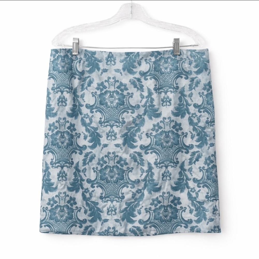 Merona Blue Floral Scroll Mini Cotton Blend Skirt Sz 14